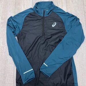 ASICS Men’s Quarter Zip Running Jacket Pullover Black Blue Athletic